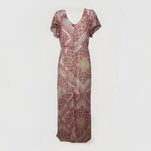 Express Women Sheer Aztec Button Front Maxi Dress Size M Coachella Festival Boho
